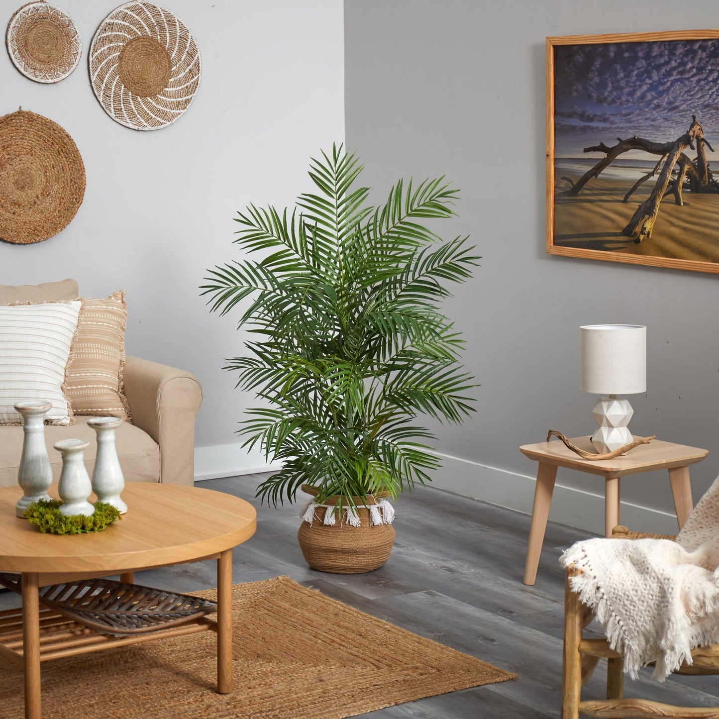 4' Areca Palm w/736 Lvs in Natural Cotton Planter w/Tassels