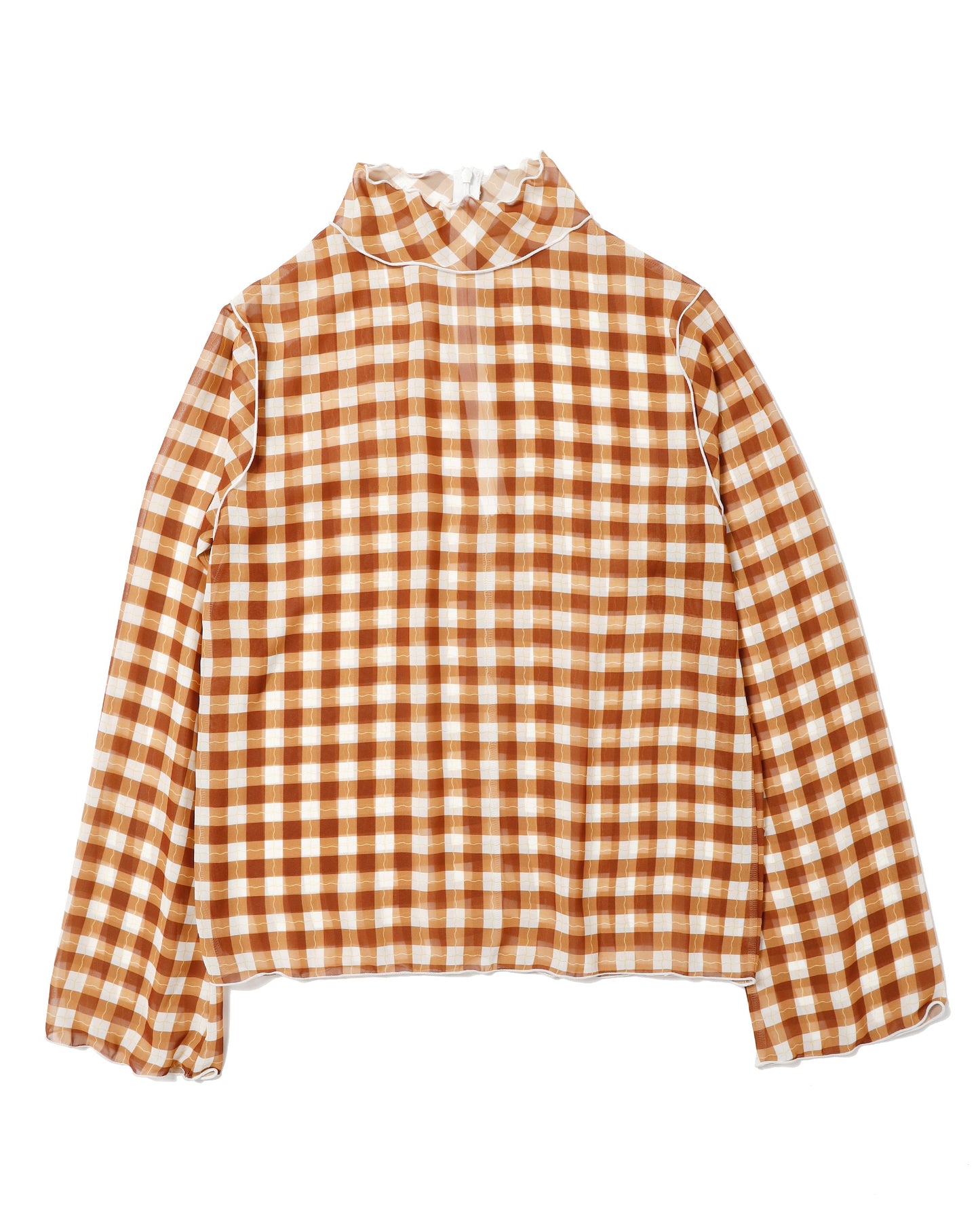 Wave gingham see-through tops (Brown)