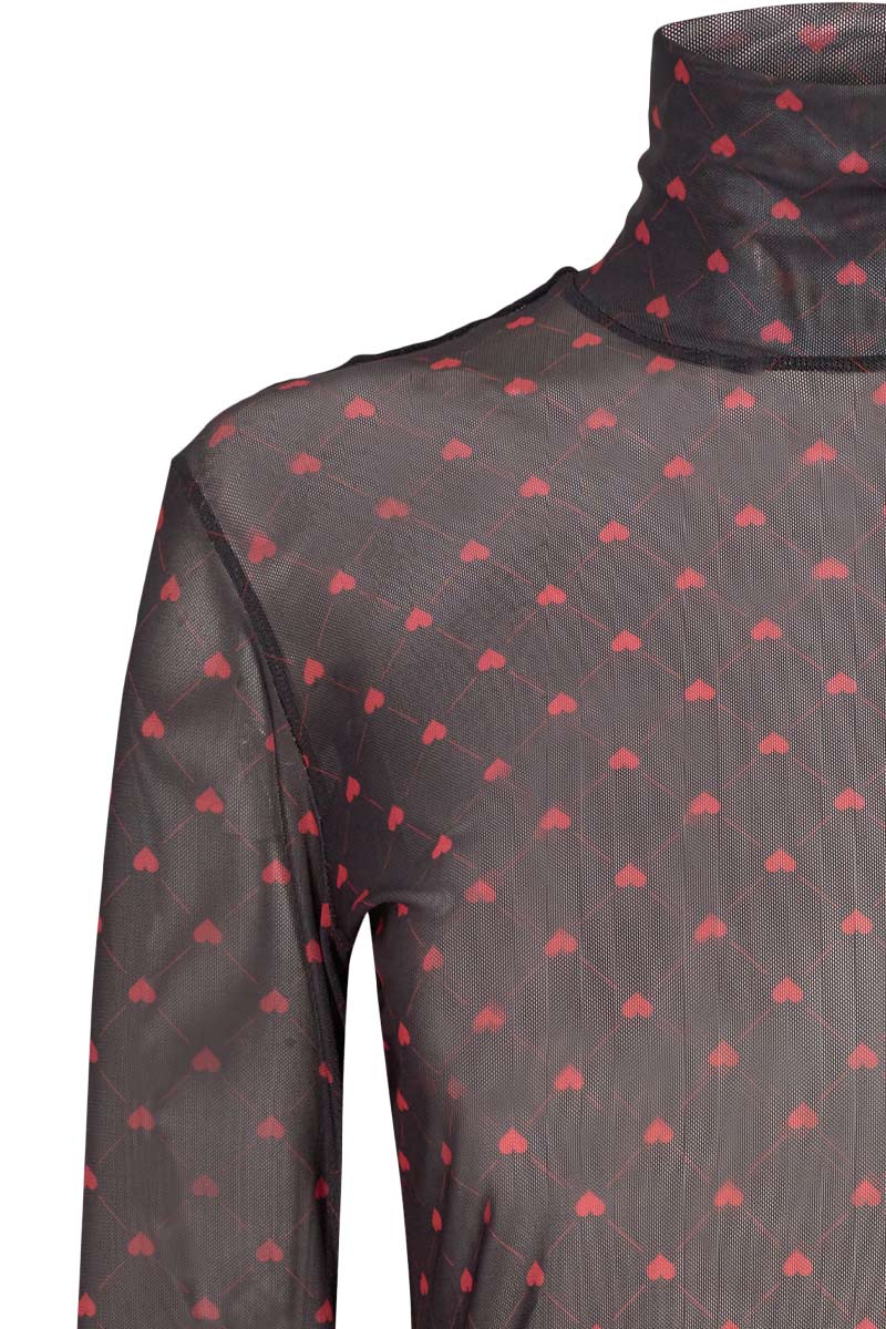 Mesh Ls Highneck Blouse | Hearts Checks | Bluse fra Liberté