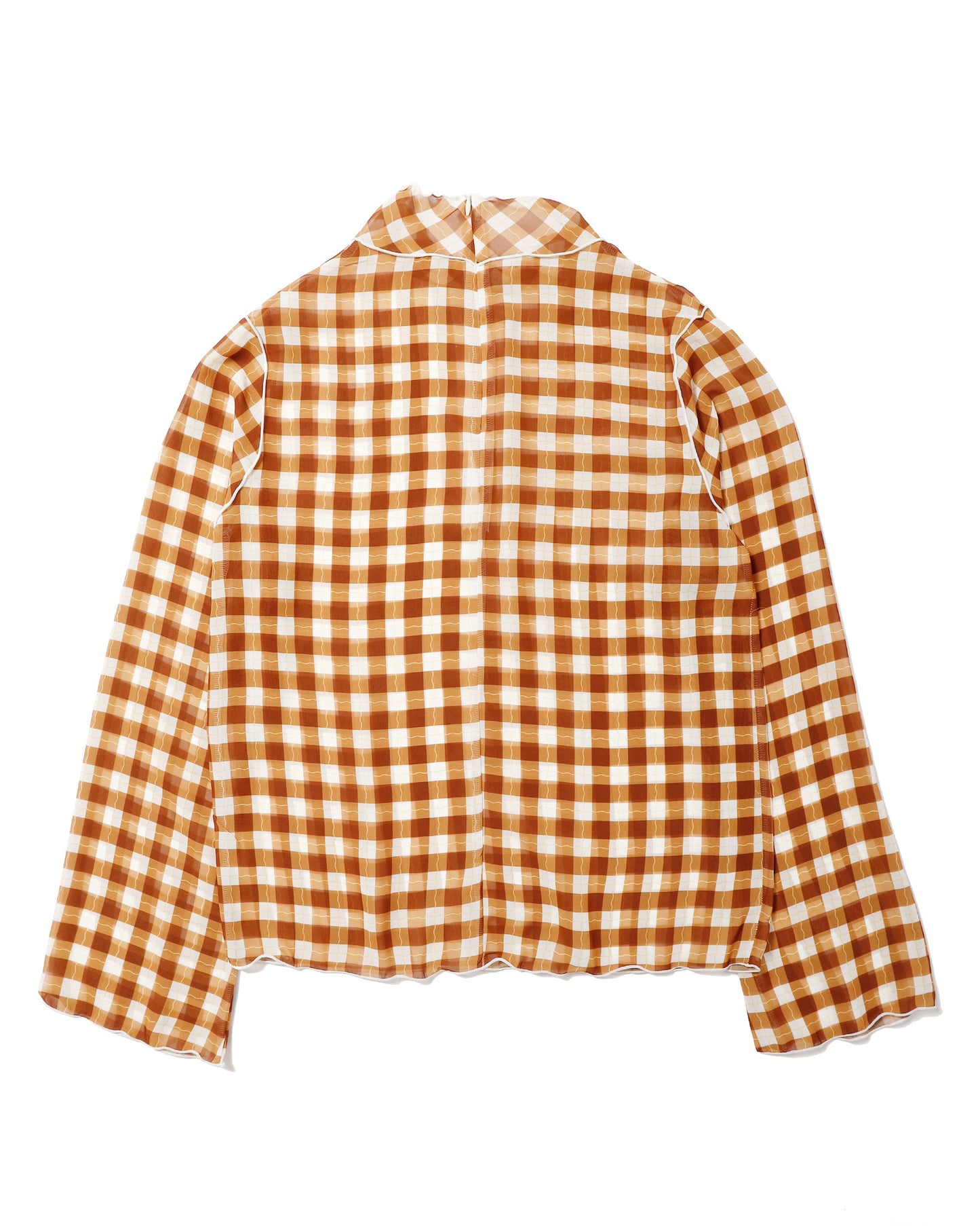 Wave gingham see-through tops (Brown)