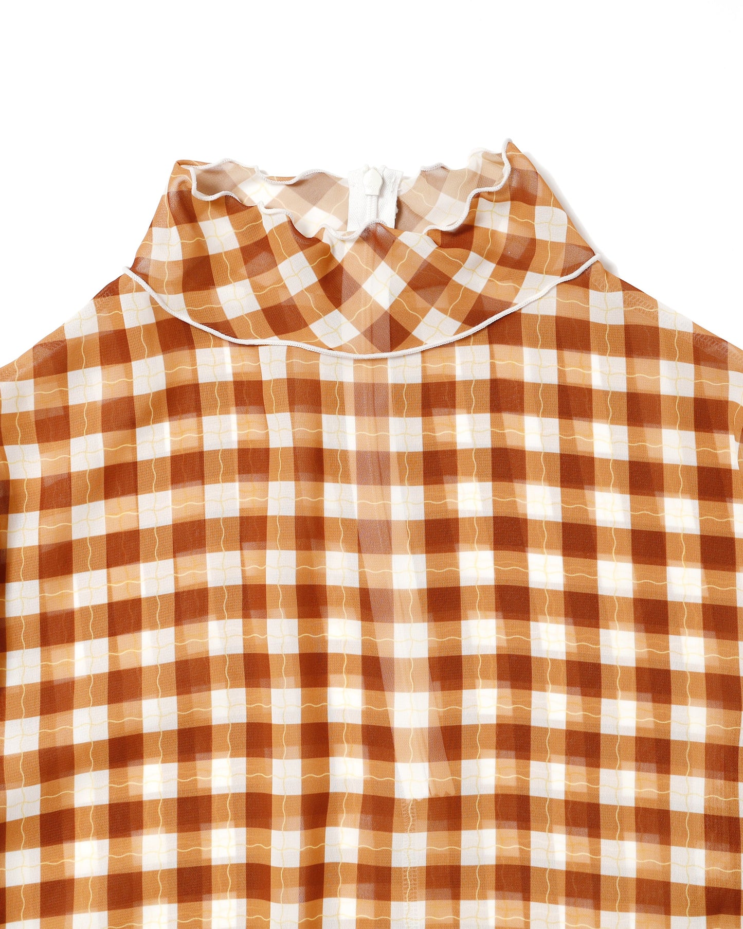 Wave gingham see-through tops (Brown)