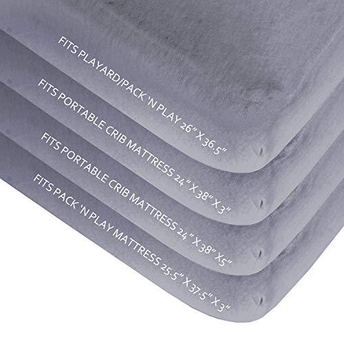 Pack and Play Sheets Fitted, 2 Pack Portable Mini Crib Sheets, Ultra Soft Microfiber Playard Sheets Compatible with Graco Pack n Play, White & Grey, Preshrunk