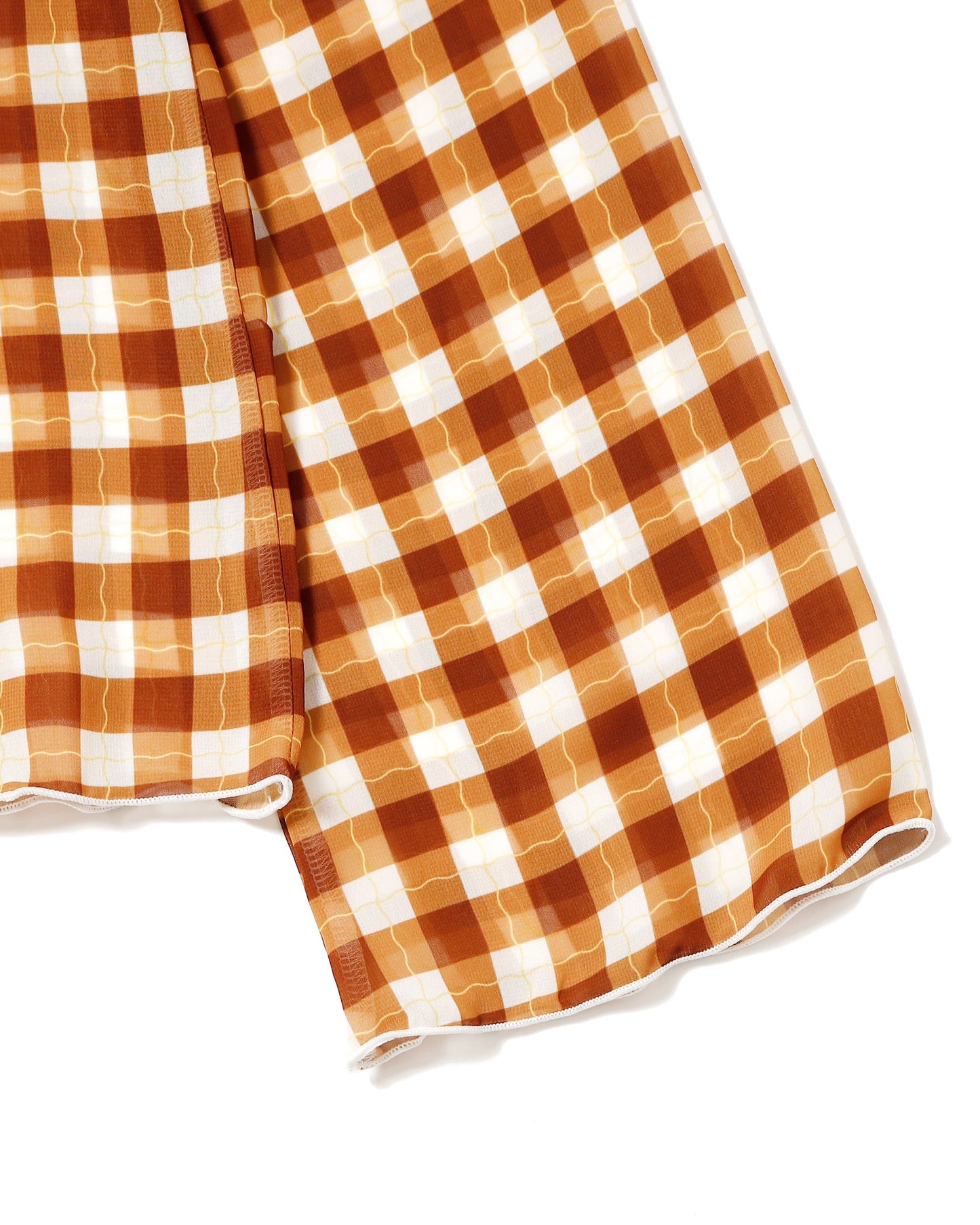 Wave gingham see-through tops (Brown)