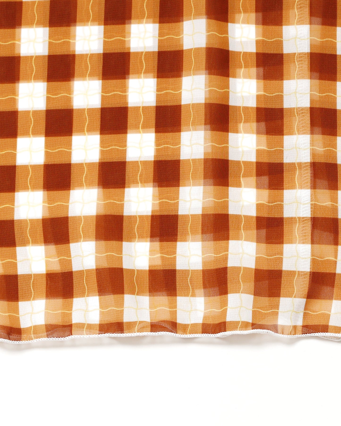 Wave gingham see-through tops (Brown)