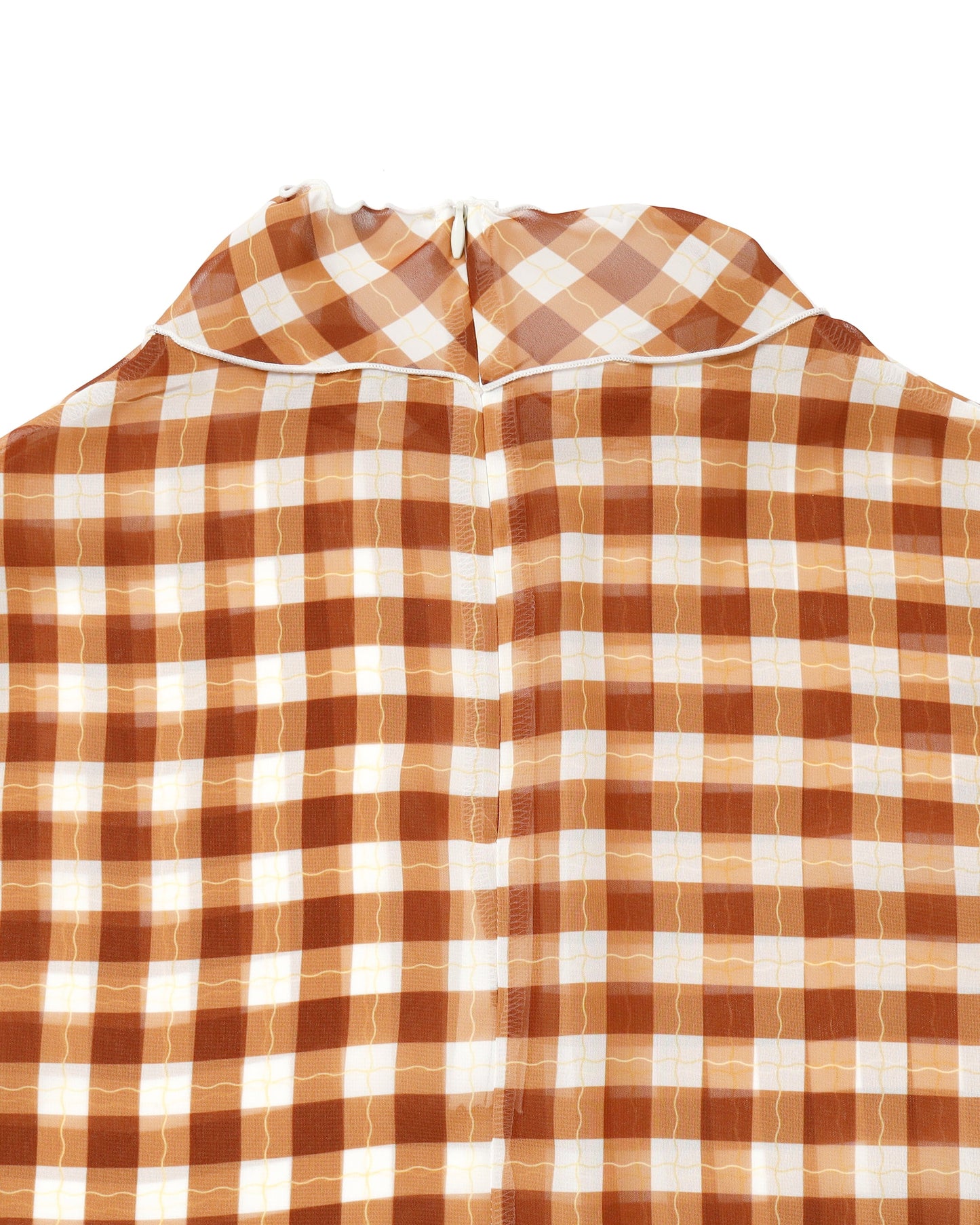 Wave gingham see-through tops (Brown)