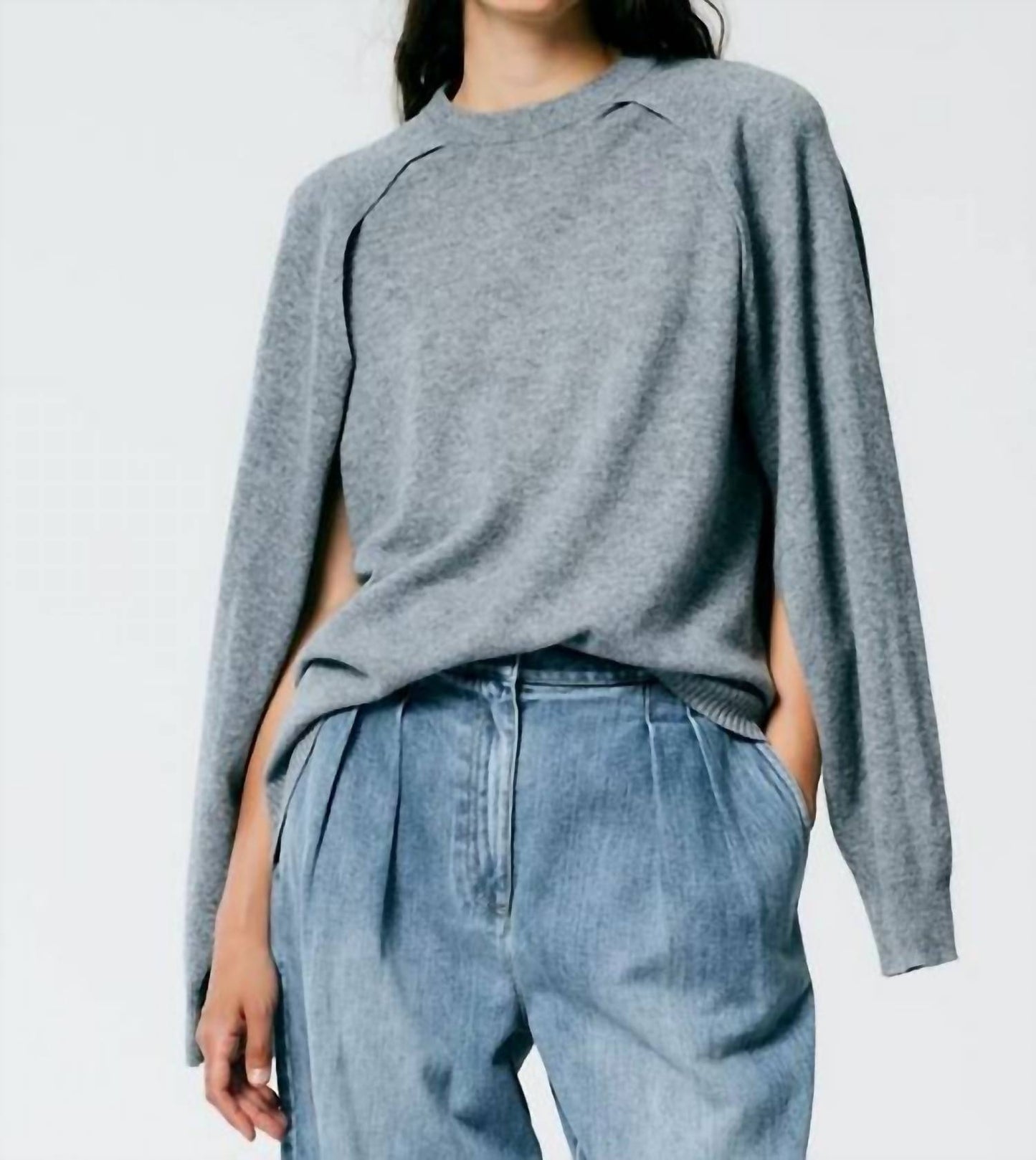 Tibi Featherweight Cashmere Cocoon Tunic In Heather Grey