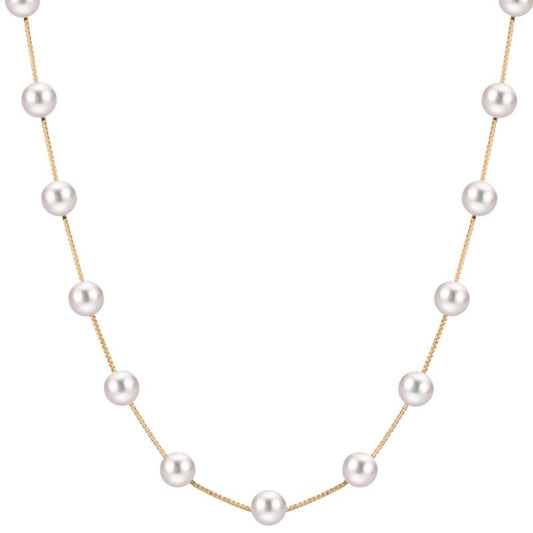 14kt Gold Freshwater Pearl Station Necklace