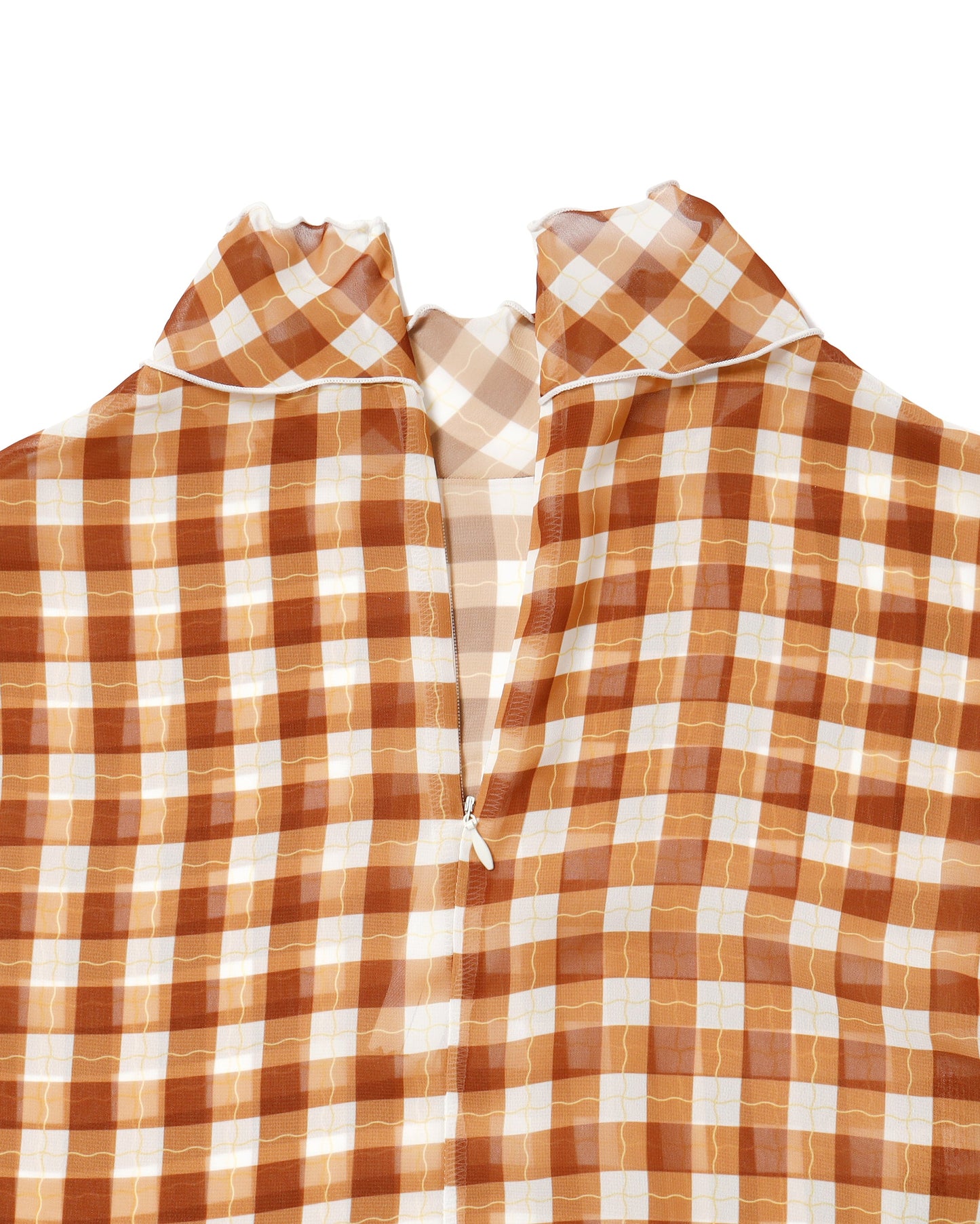 Wave gingham see-through tops (Brown)