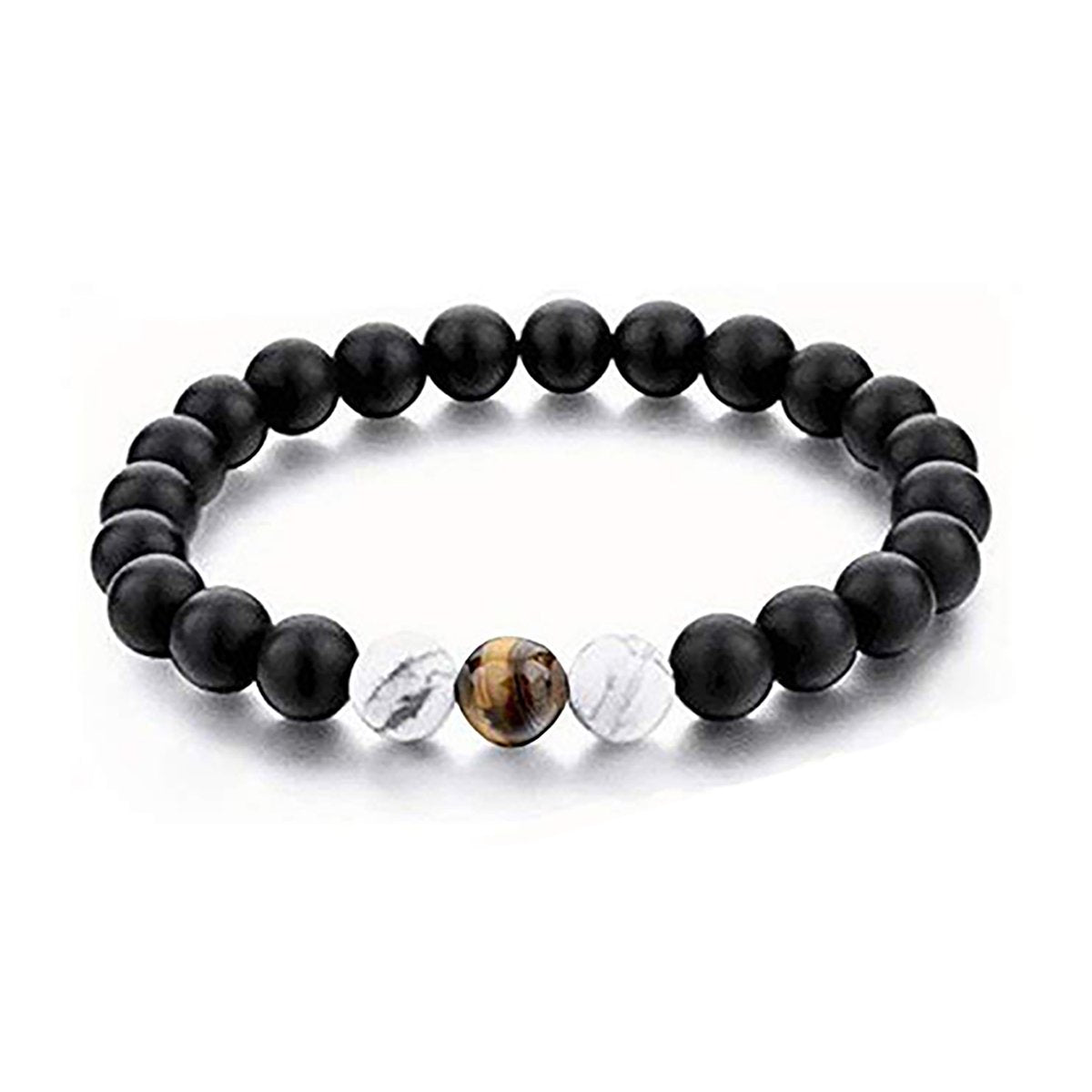 Natural Tiger Eye Hite Onyx Beads Glossy Stretchable Combo Bracelets