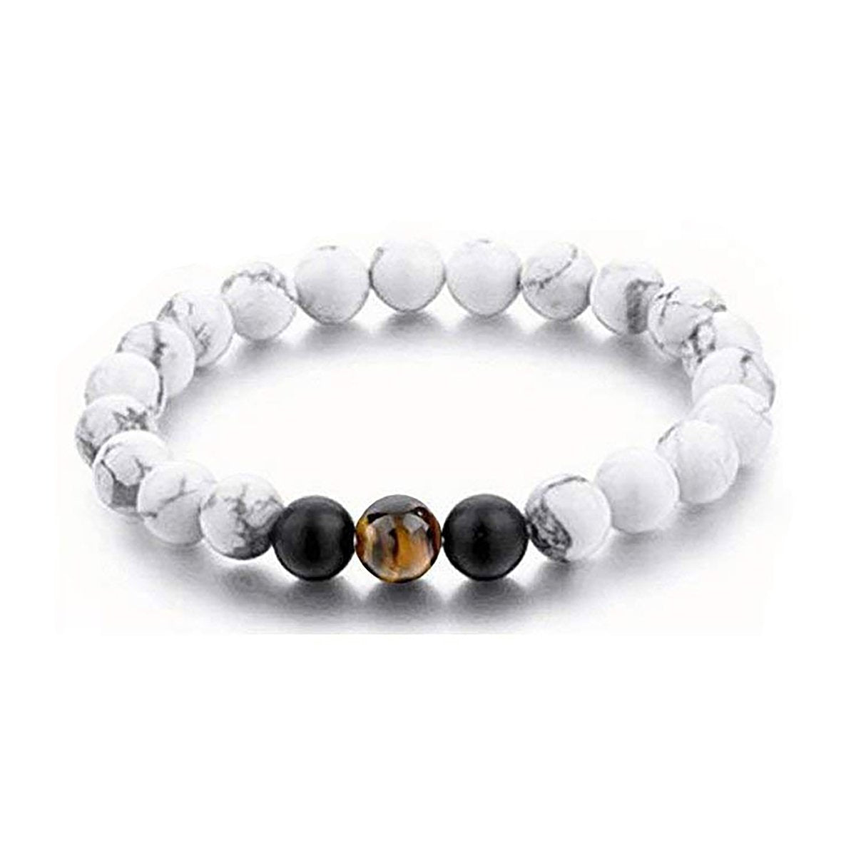 Natural Tiger Eye Hite Onyx Beads Glossy Stretchable Combo Bracelets