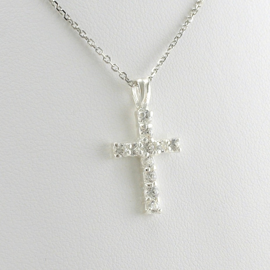 Sterling Silver Cubic Zirconia Cross Necklace