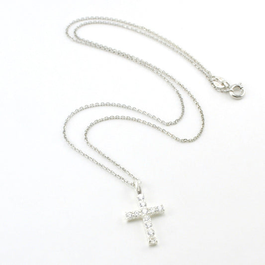 Sterling Silver Cubic Zirconia Cross Necklace