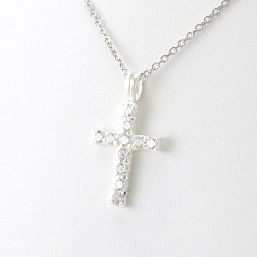 Sterling Silver Cubic Zirconia Cross Necklace