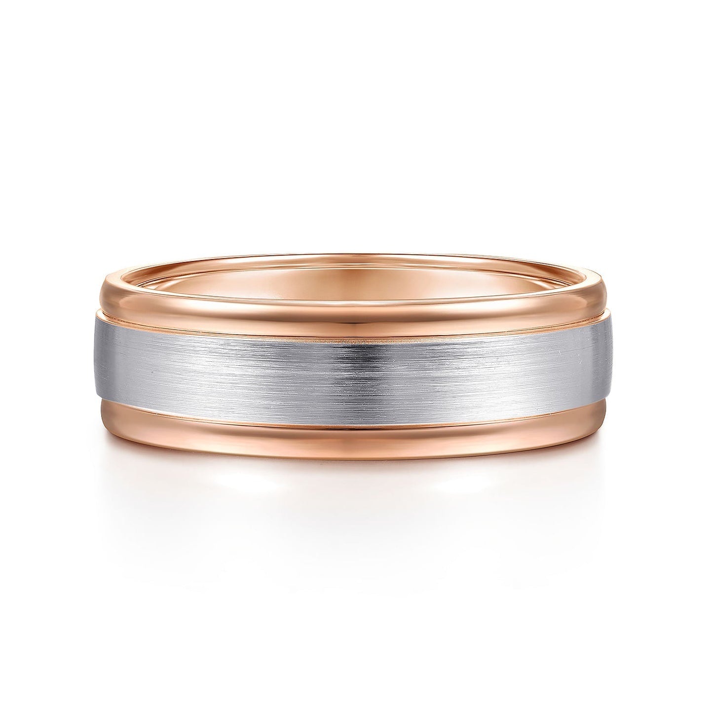 14K White-Rose Gold 7mm - Two Tone Men's Wedding Band in Satin Finish