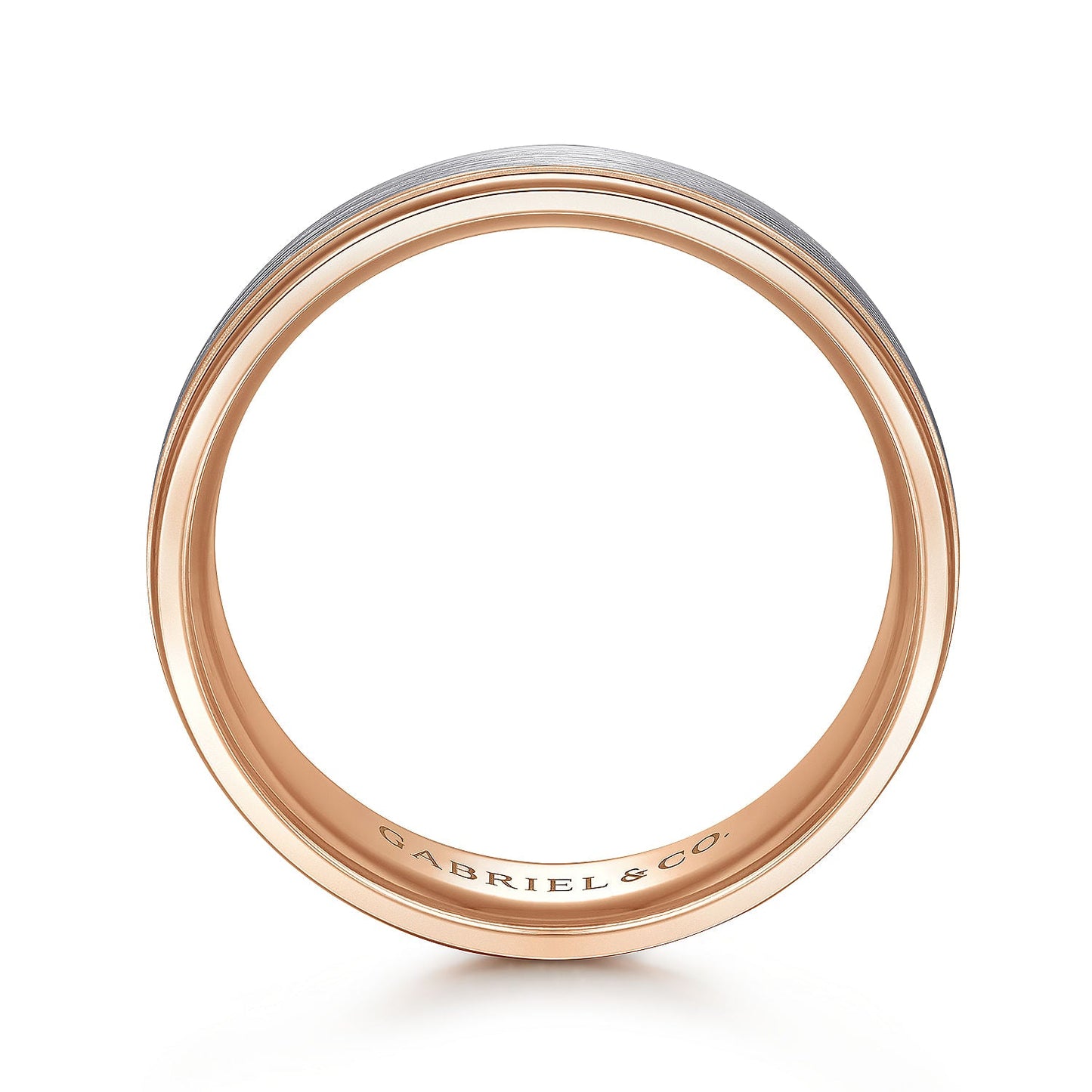 14K White-Rose Gold 7mm - Two Tone Men's Wedding Band in Satin Finish