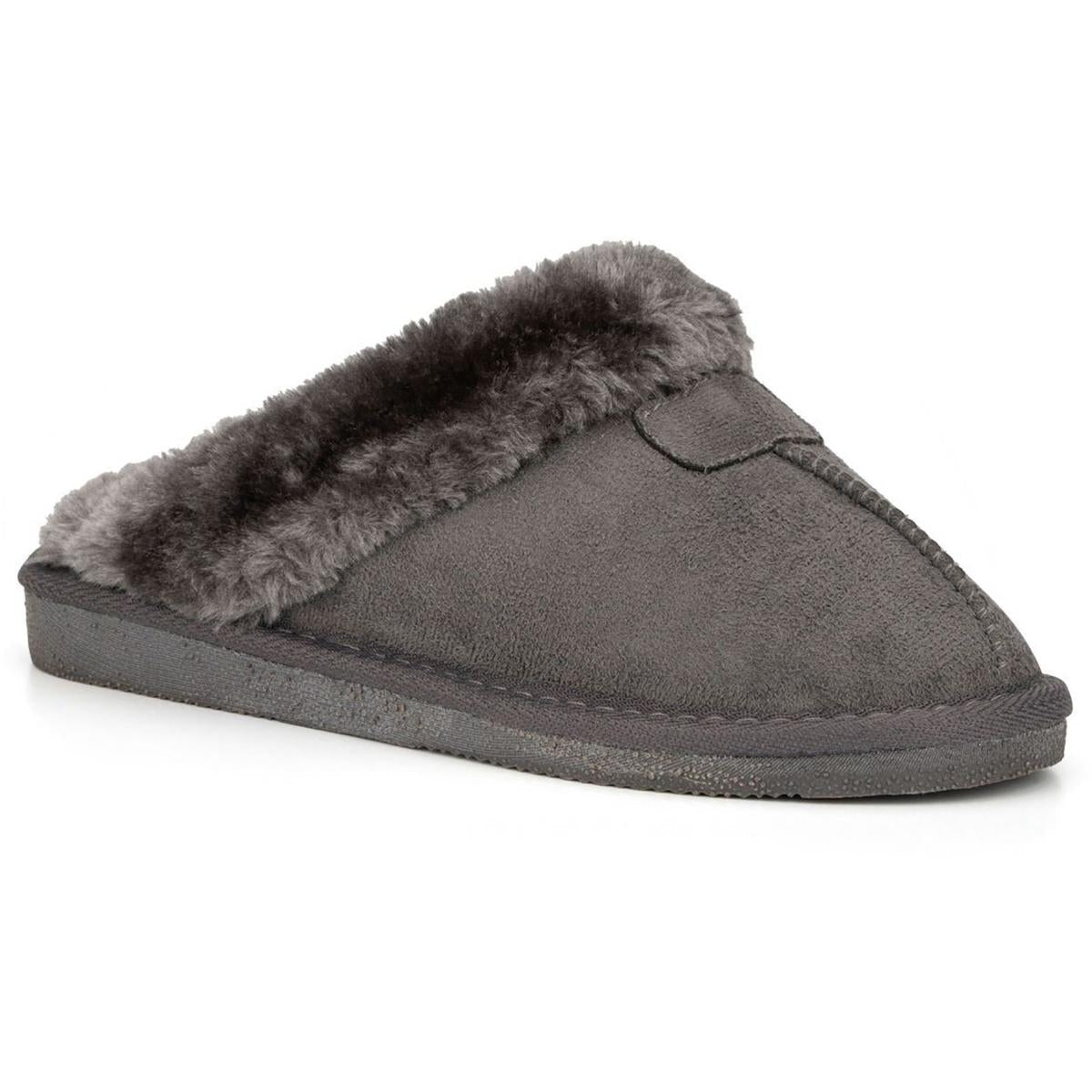 Olivia Miller Womens Eva Faux Suede Faux Fur Lined Slide Slippers