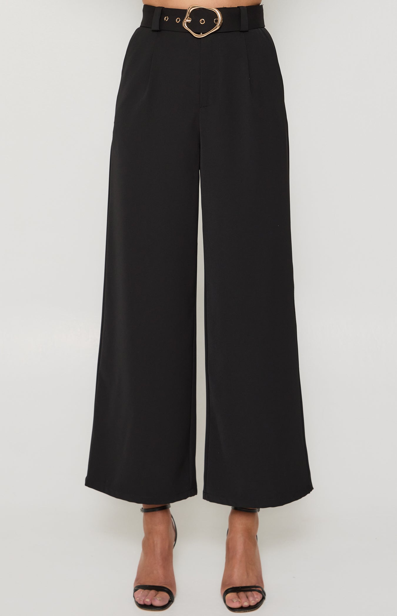 Style State High Waisted Pants with Gold Buckle Black