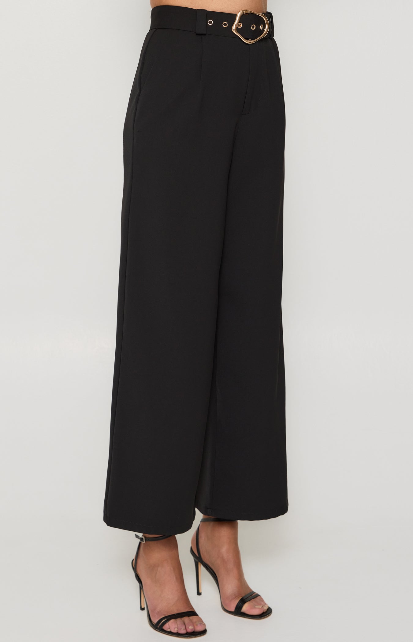 Style State High Waisted Pants with Gold Buckle Black