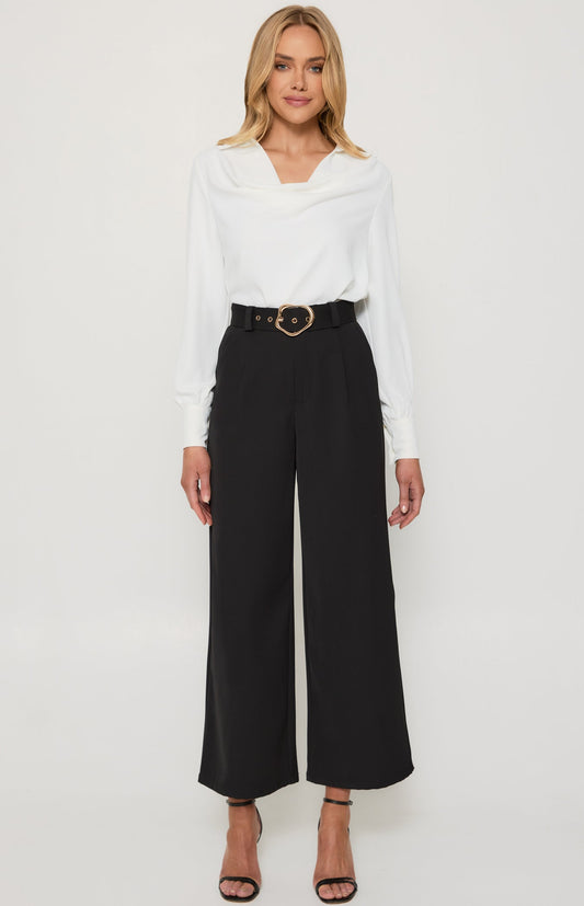 Style State High Waisted Pants with Gold Buckle Black