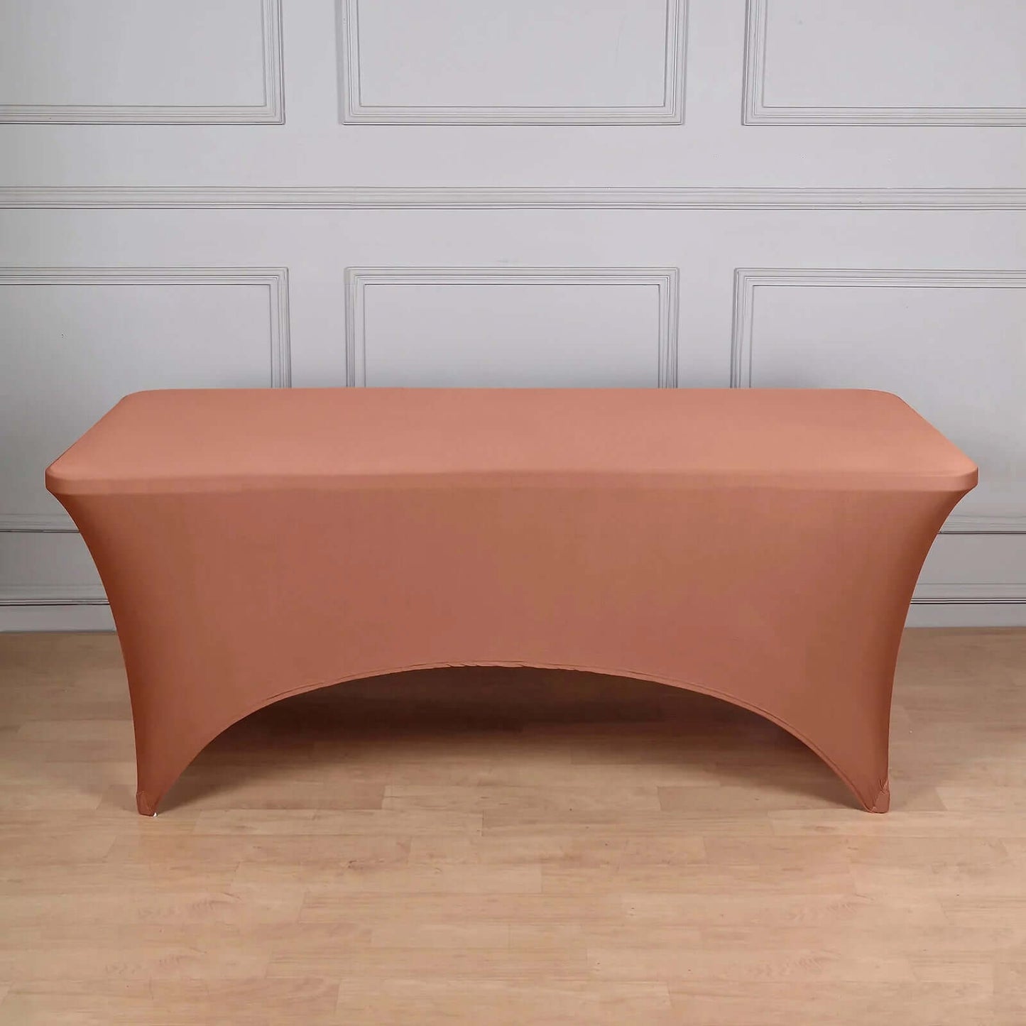 Terracotta (Rust) Stretch Spandex Rectangle Tablecloth 8ft Wrinkle Free Fitted Table Cover for 96"x30" Tables