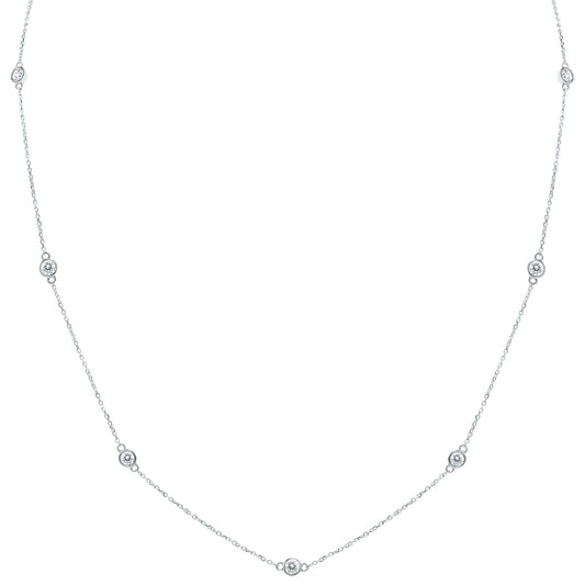 1 Carat TW Bezel Set Diamond Station Necklace in 14K White Gold