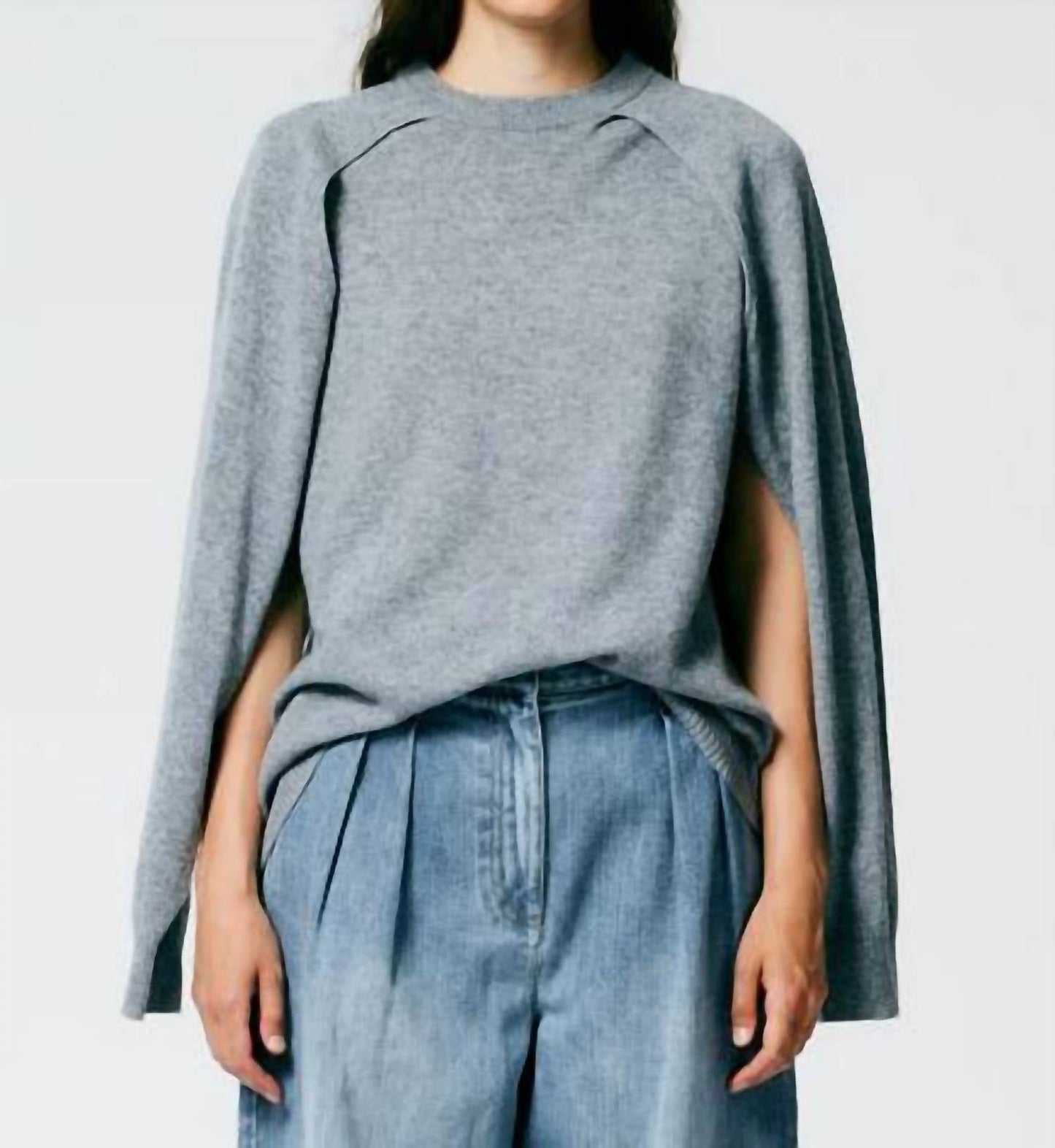 Tibi Featherweight Cashmere Cocoon Tunic In Heather Grey