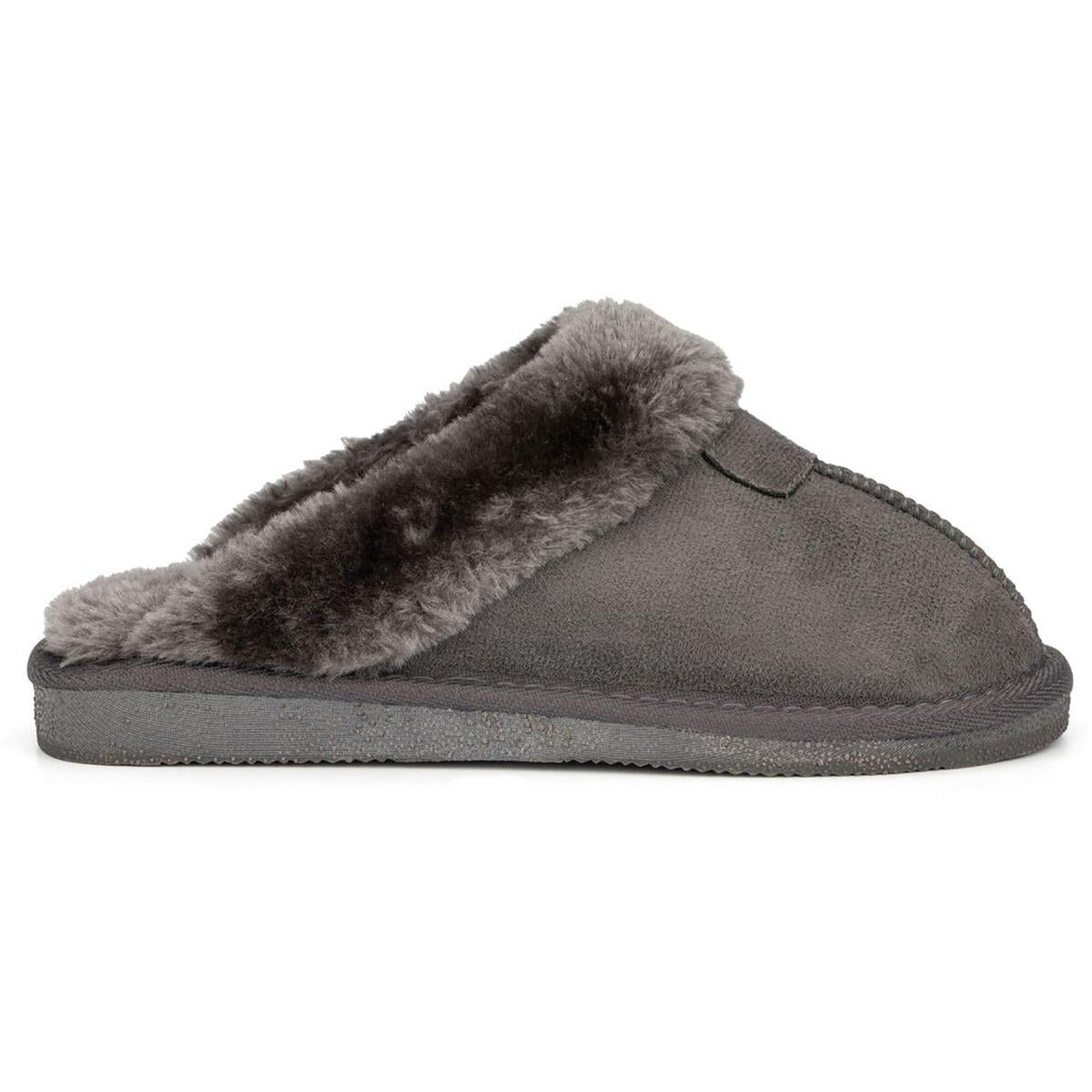 Olivia Miller Womens Eva Faux Suede Faux Fur Lined Slide Slippers