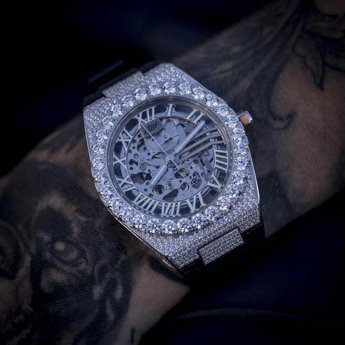 42MM Iced Alpha Era Luminous Skeleton 316 w/ Rubber Strap