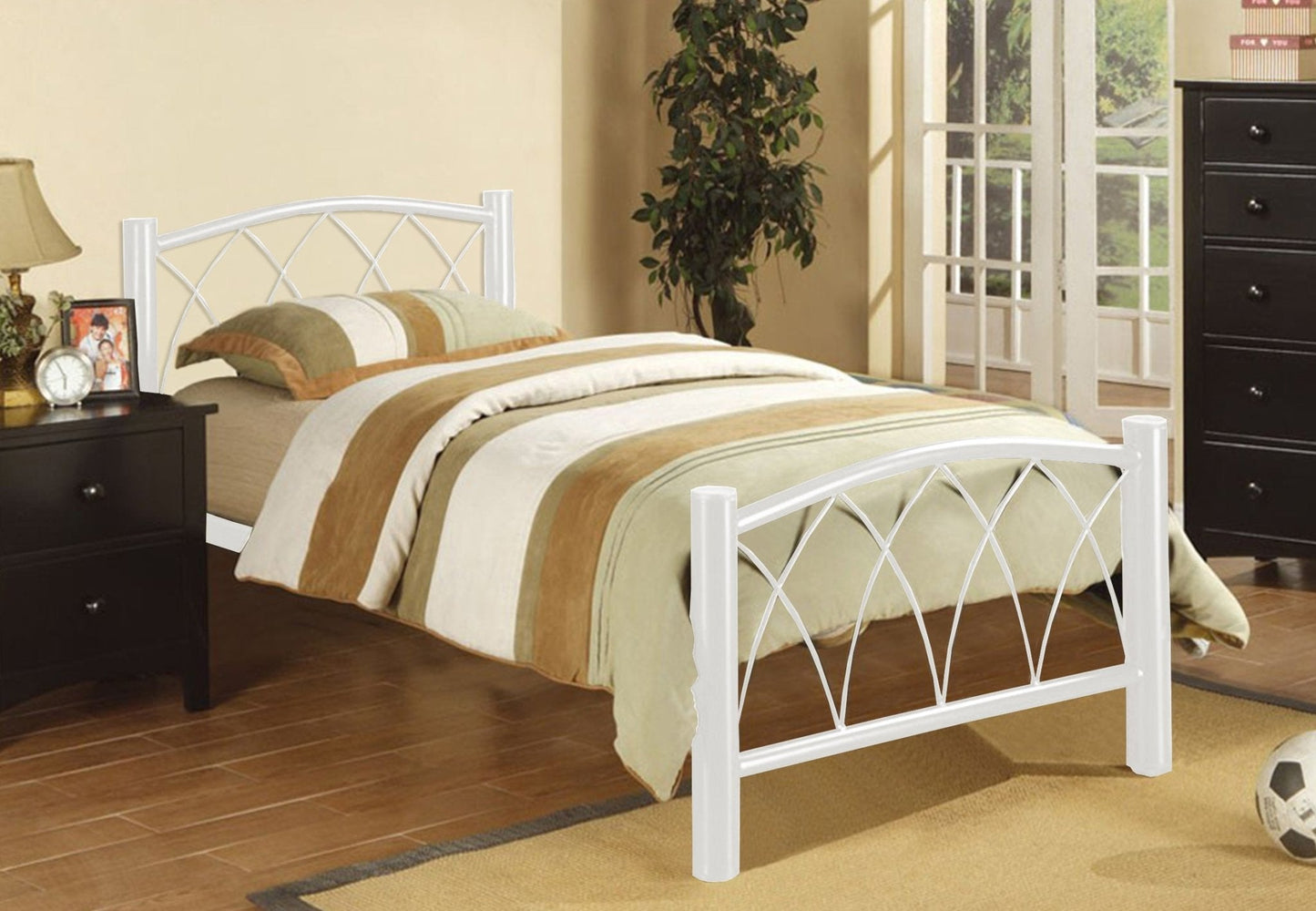 White Metal Bed Frame with Arching Metal Design