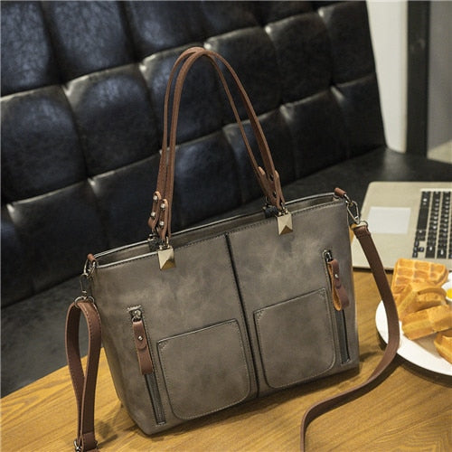 Retro Pu Leather Women Shoulder Bag Female Causal Totes For Daily Shopping Handbag