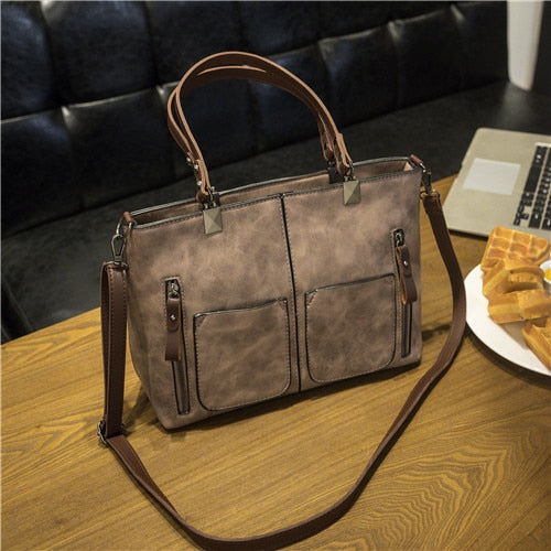 Retro Pu Leather Women Shoulder Bag Female Causal Totes For Daily Shopping Handbag