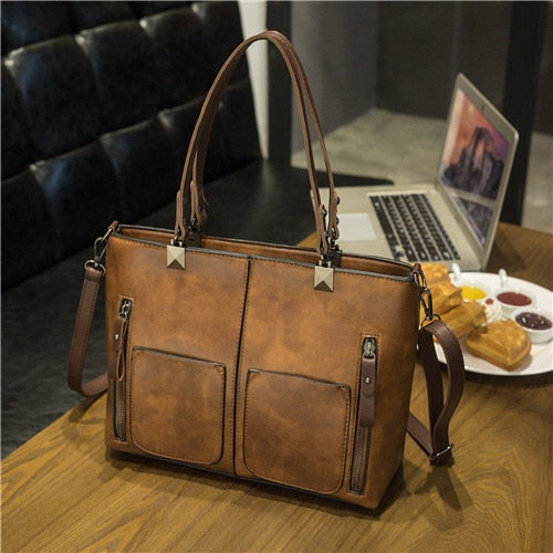 Retro Pu Leather Women Shoulder Bag Female Causal Totes For Daily Shopping Handbag