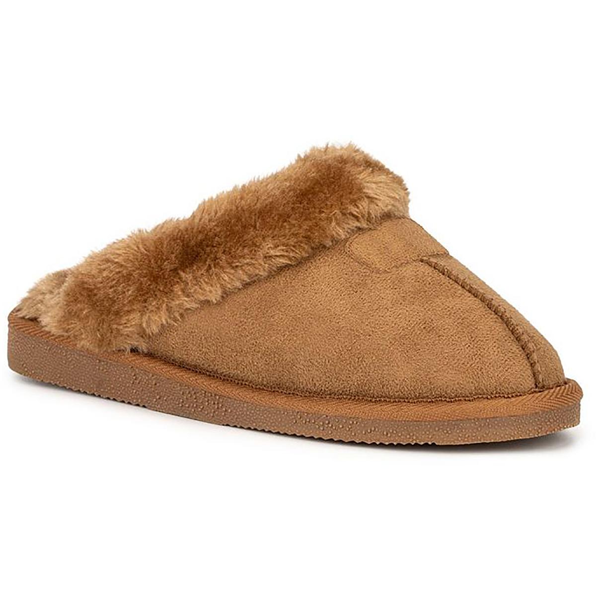 Olivia Miller Womens Eva Faux Suede Faux Fur Lined Slide Slippers